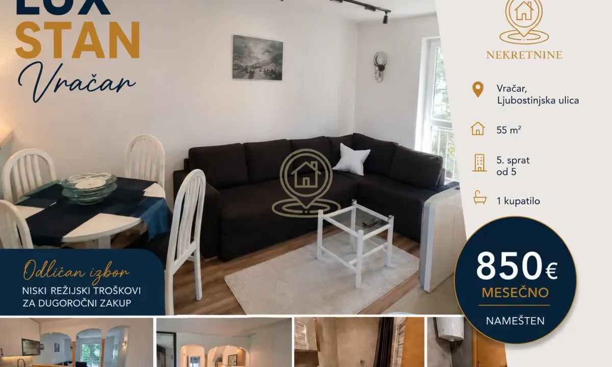 Rent, two bedroom apartment, 55m², Vračar Sve Podlokacije, Beograd