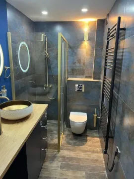 Savremeno opremljeno kupatilo sa tuš kabinom, umivaonikom i WC šoljom. - image 7