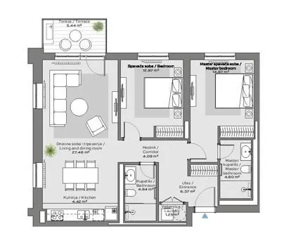 Sale, three bedroom apartment, 86m², Beograd Na Vodi, Beograd