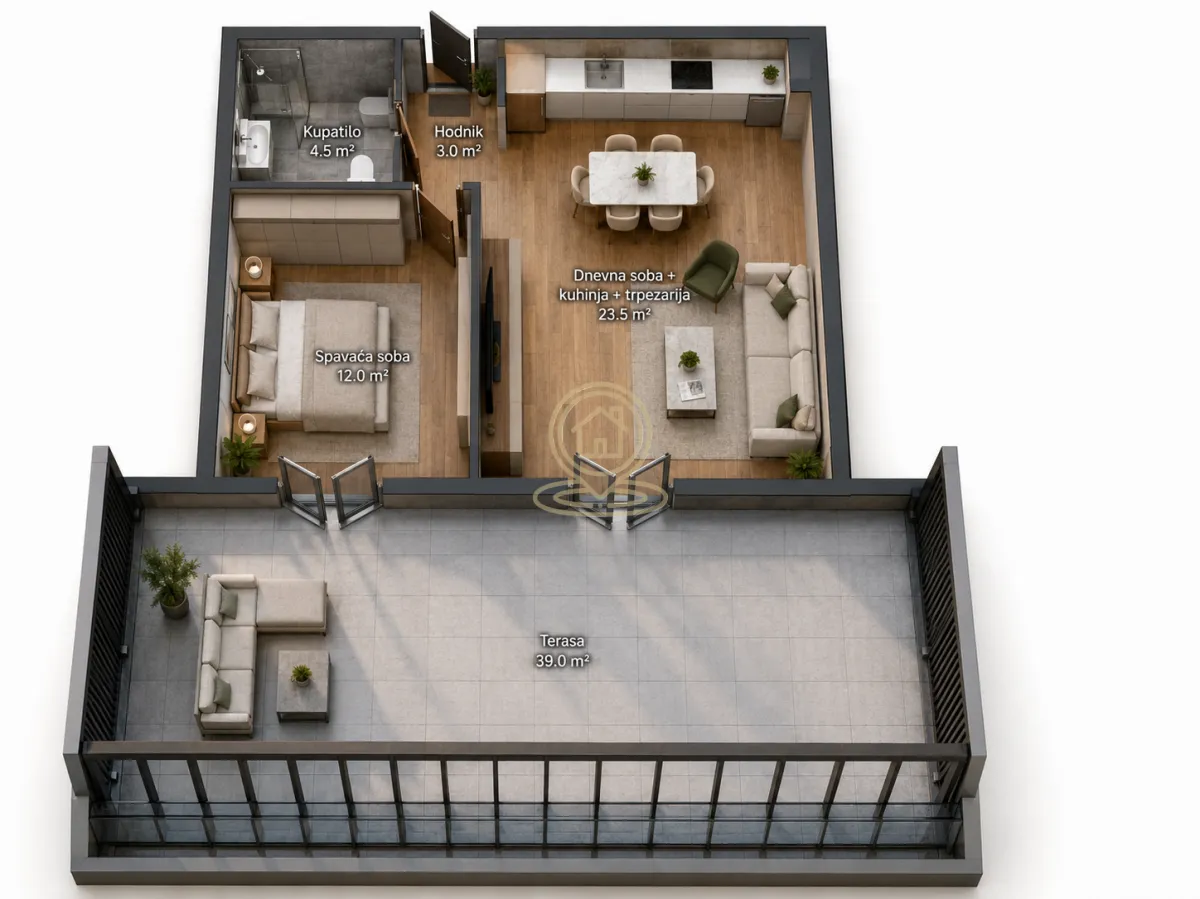 Sale, two bedroom apartment, 43m², Bubanj, Kragujevac