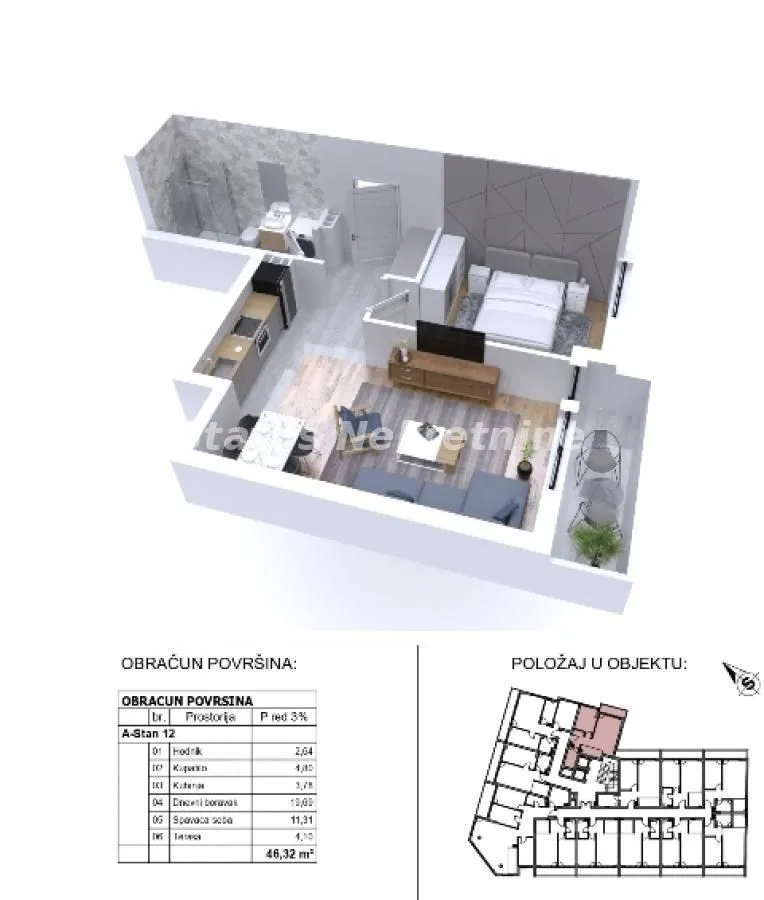 Prodaja, dvosoban stan, 46m², Sajmište, Novi Sad
