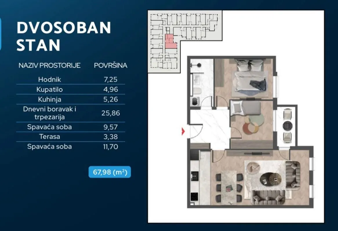 Sale, two bedroom apartment, 68m², Čeluga, Bar