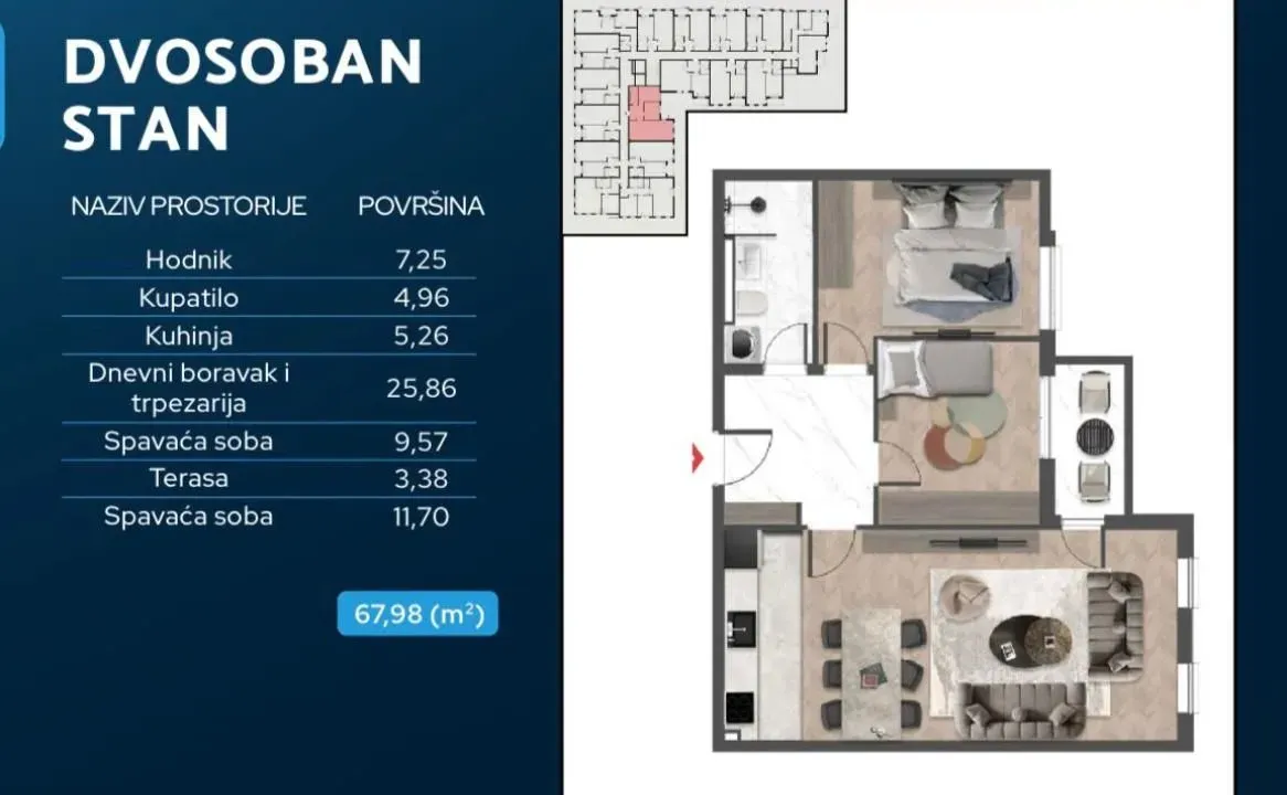 Sale, two bedroom apartment, 68m², Čeluga, Bar