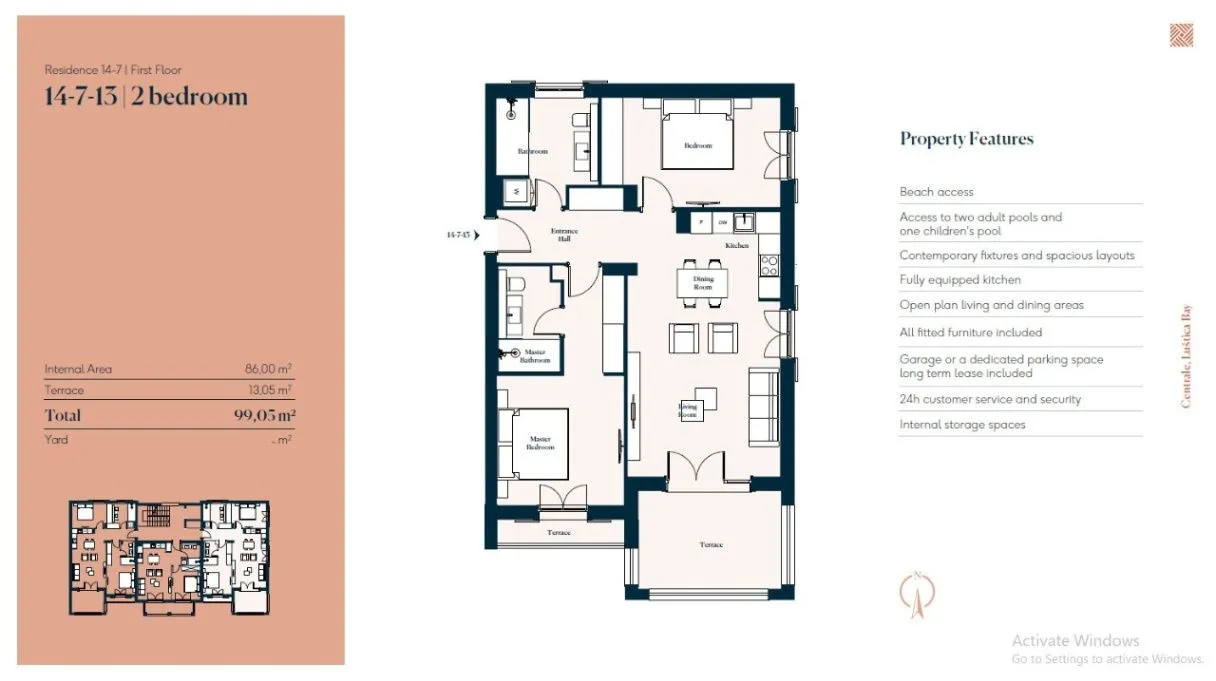 Prodaja, dvosoban stan, 99m², Luštica Bay, Tivat