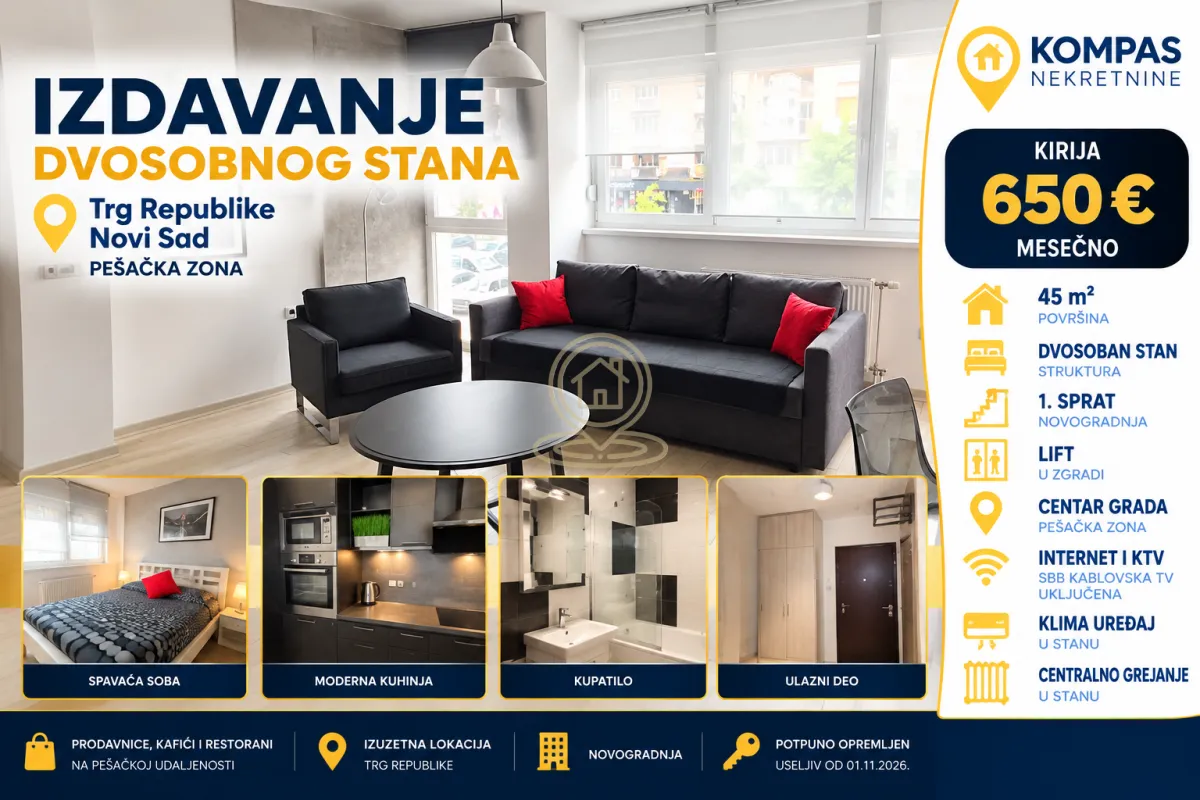 Dnevna soba sa garniturom i velikim prozorima u stanu za izdavanje.