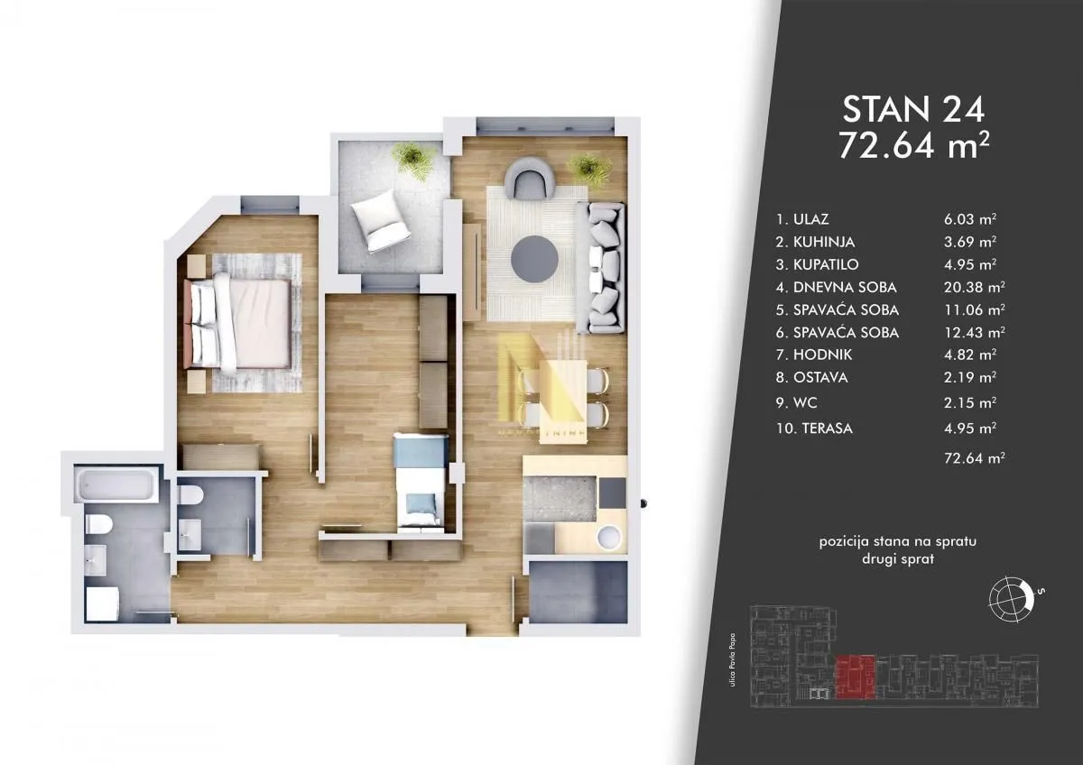 Sale, three bedroom apartment, 72m², Centar, Novi Sad