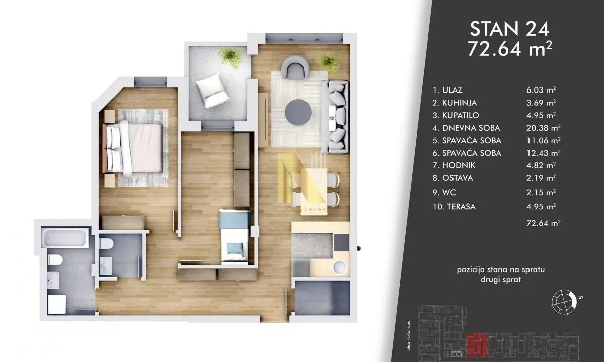 Sale, three bedroom apartment, 72m², Centar, Novi Sad