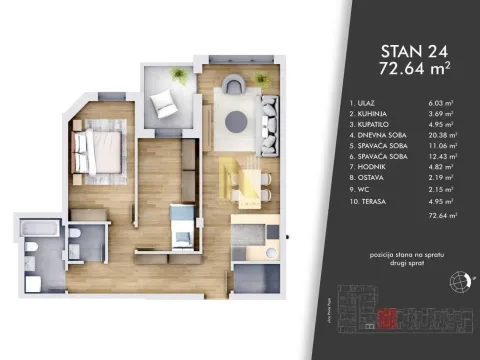 Sale, three bedroom apartment, 72m², Centar, Novi Sad