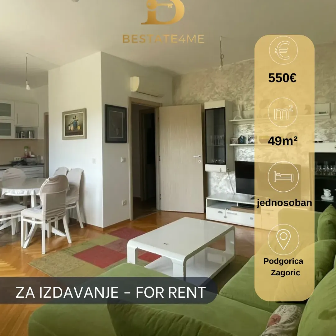 Izdavanje, jednosoban stan, 49m², Zagorič, Podgorica
