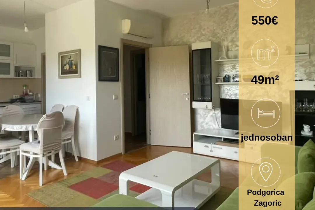 Rent, one bedroom apartment, 49m², Zagorič, Podgorica