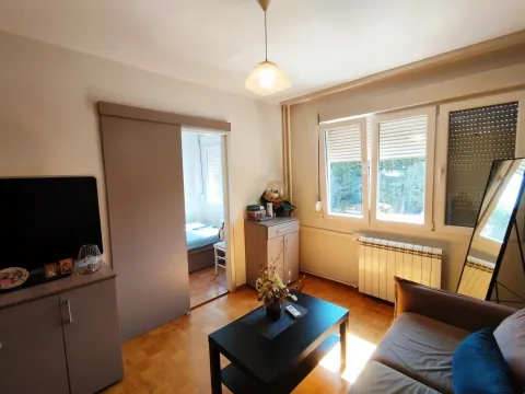 Dnevna soba sa garniturom, televizorom i pogledom na prozor. - image 4