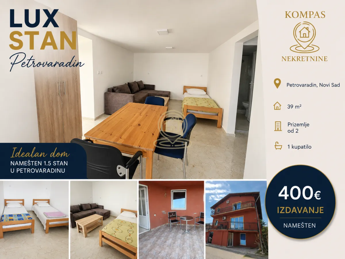 Izdavanje, jednosoban stan, 39m², Petrovaradin, Novi Sad
