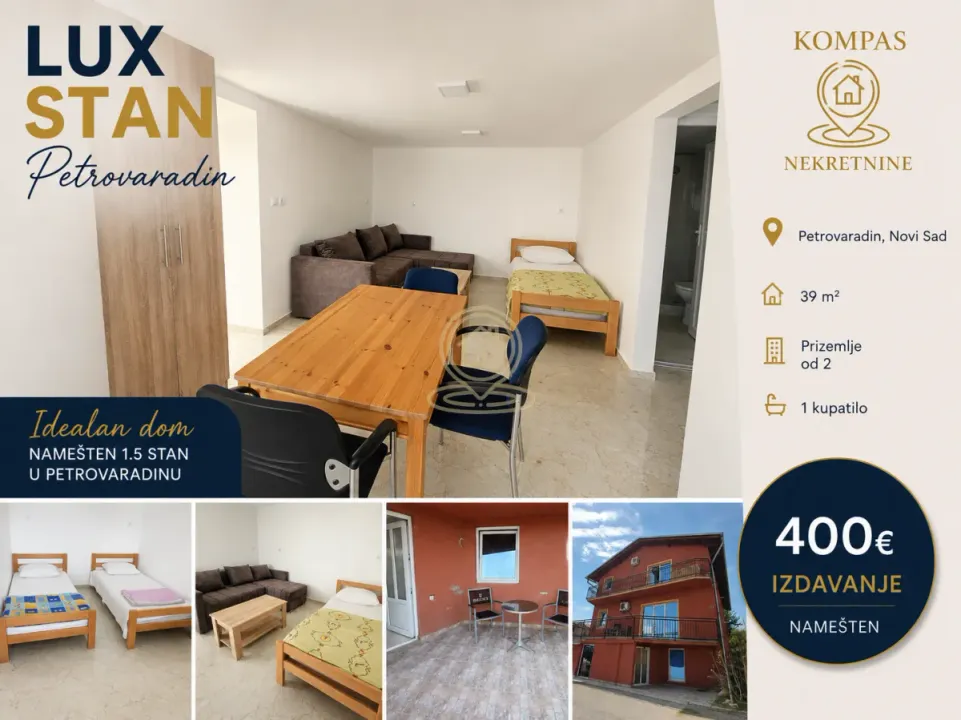 Izdavanje, jednosoban stan, 39m², Petrovaradin, Novi Sad