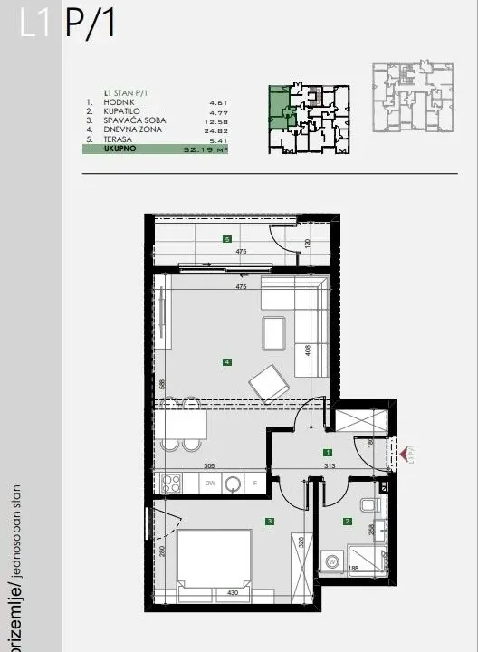Prodaja, jednosoban stan, 52m², Čeluga, Bar