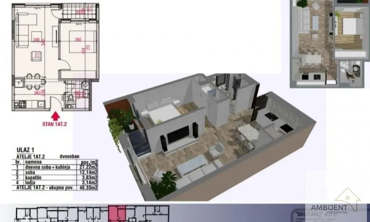 Sale, one bedroom apartment, 46m², Batajnica, Beograd