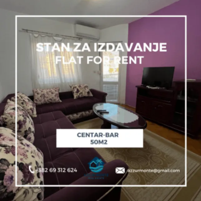 Izdavanje, jednosoban stan, 50m², Centar, Bar