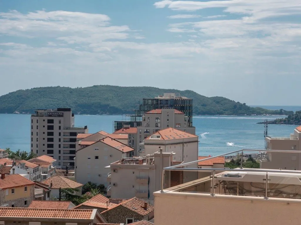 View from the terrace overlooking the sea and the town.