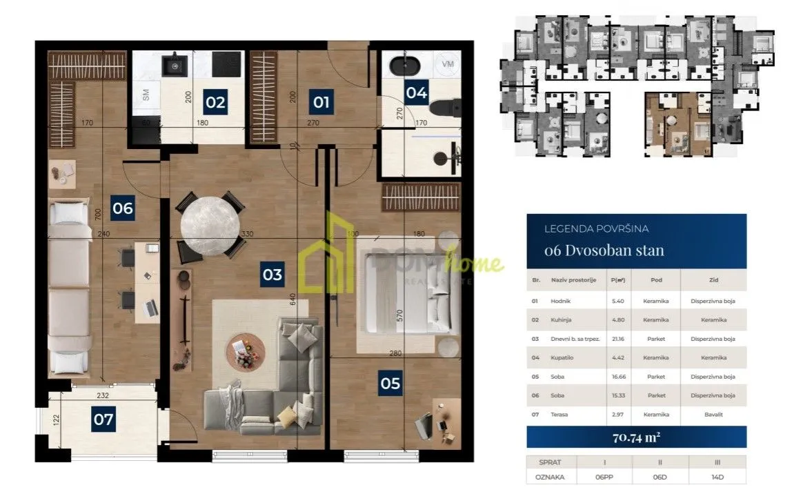 Prodaja, dvosoban stan, 70m², Zabjelo, Podgorica