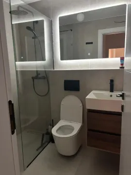 Moderno opremljeno kupatilo sa tuš kabinom, wc šoljom i umivaonikom. - image 7