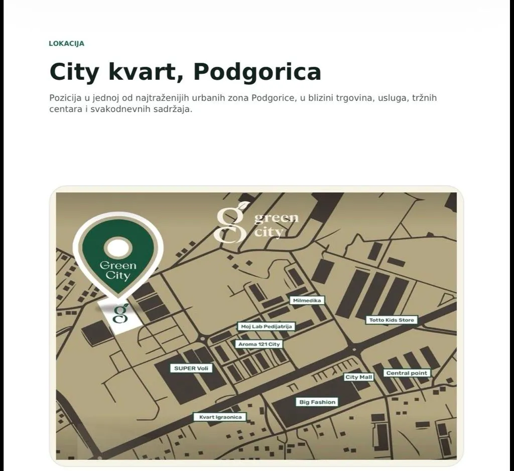 Mapa lokacije sa prikazom urbanističke zone i okolnih sadržaja.