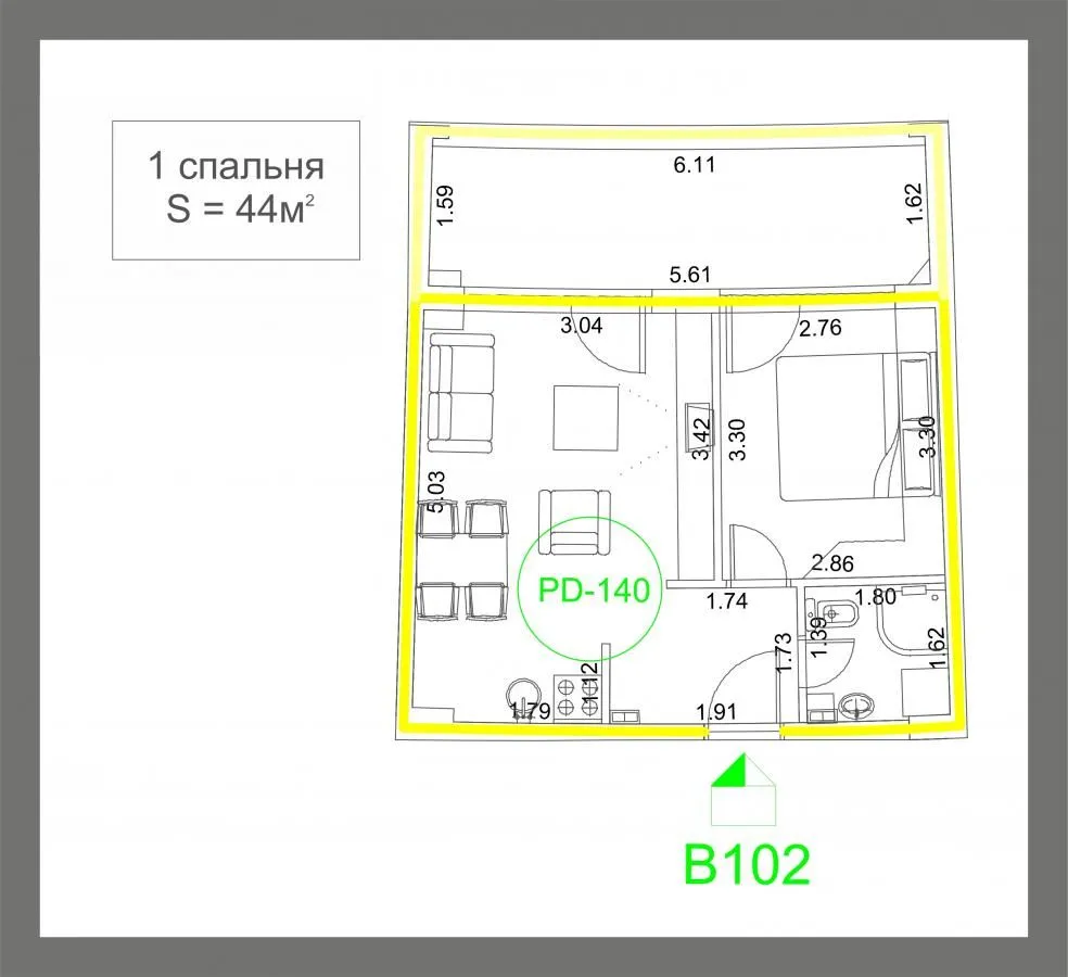 Sale, one bedroom apartment, 44m², Budva, Crna Gora