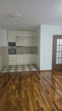 Svijetla kuhinja sa ugradnim aparatima i parketom u prednjem planu. - image 10