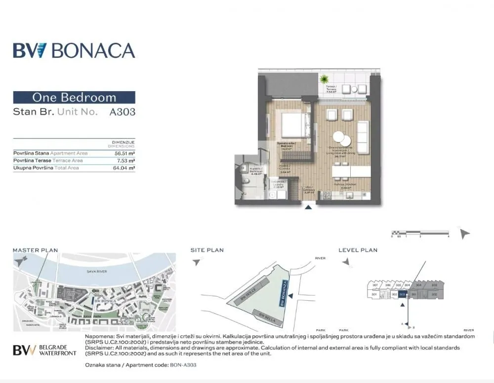 Sale, two bedroom apartment, 64m², Savski Venac, Beograd
