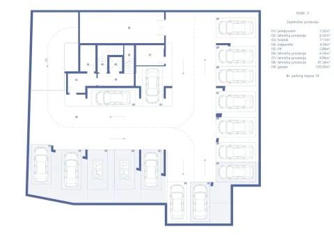 Architectural plan of the underground garage with marked parking spaces and common areas. - image 14