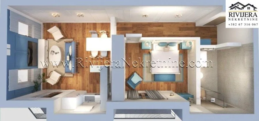 Prodaja, jednosoban stan, 49m², Risan, Kotor