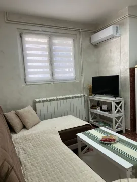 Living room with sofa, television, and air conditioning. - image 2