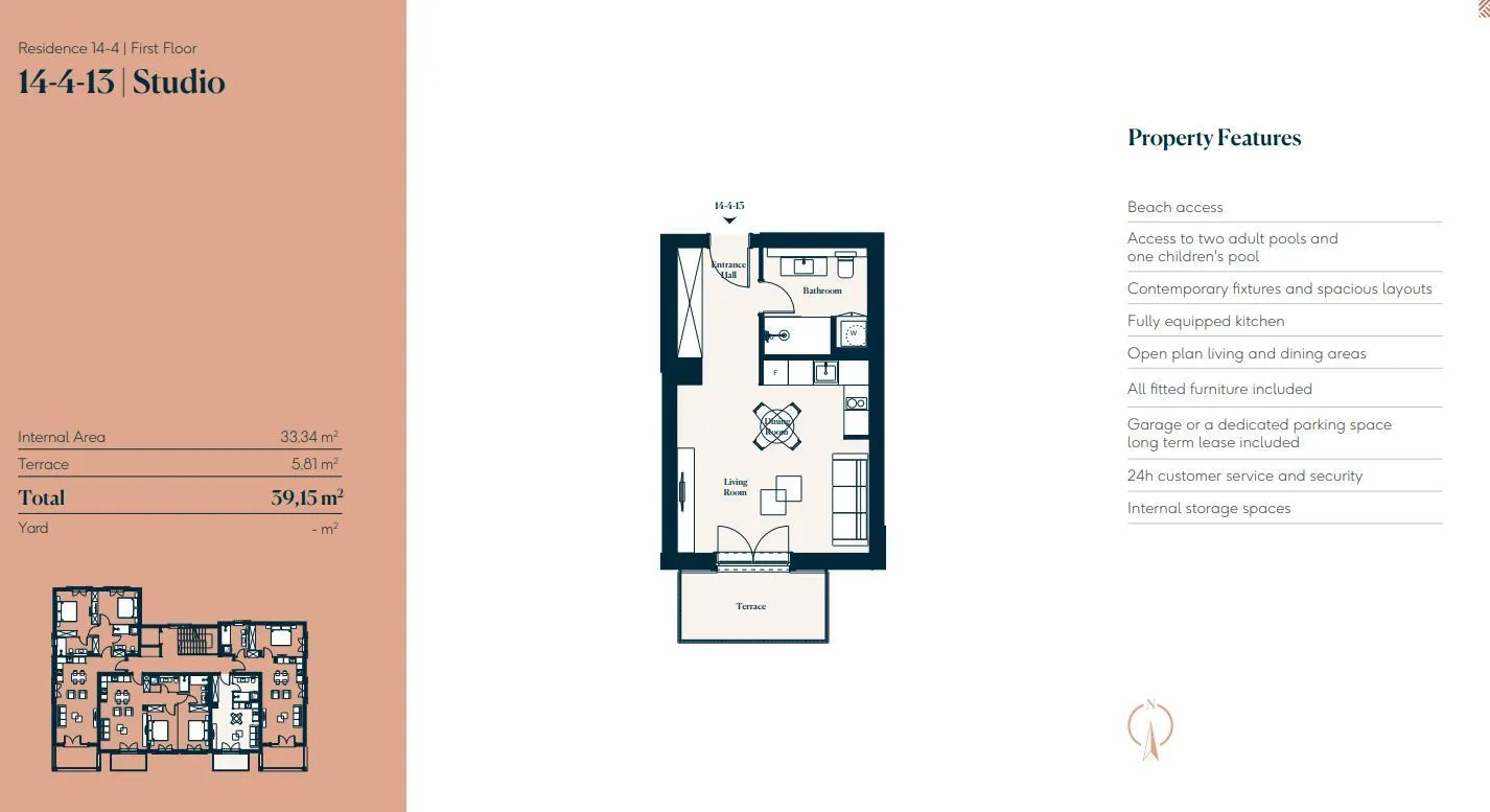 Sale, studio apartment, 39m², Luštica, Tivat