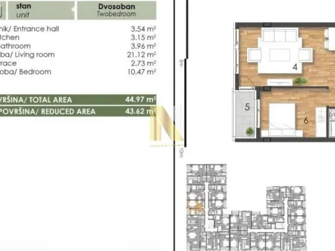 Sale, two bedroom apartment, 44m², Telep, Novi Sad Sve Podlokacije - image 1