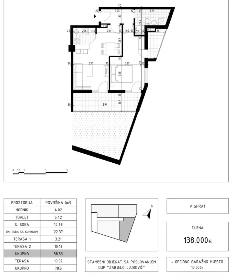 Prodaja, jednosoban stan, 78m², Zabjelo, Podgorica