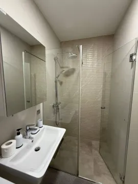 Modernly equipped bathroom with a walk-in shower and washbasin. - image 7