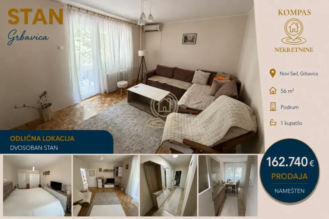 Prodaja, dvosoban stan, 56m², Grbavica, Novi Sad Sve Podlokacije