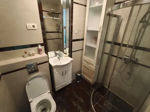 Compact bathroom with a shower cabin, washbasin, and toilet. - image 7