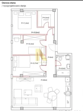 Arhitektonski plan stana sa rasporedom prostorija i nameštaja. - image 13