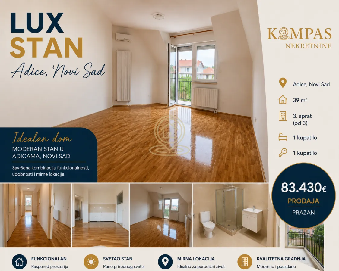 Prodaja, dvosoban stan, 39m², Adice, Novi Sad Sve Podlokacije