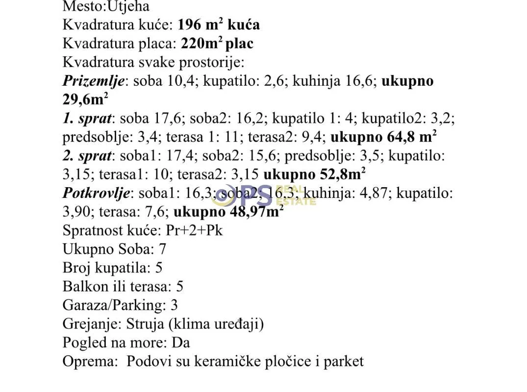 Sale, house, 196m², Bar, Crna Gora