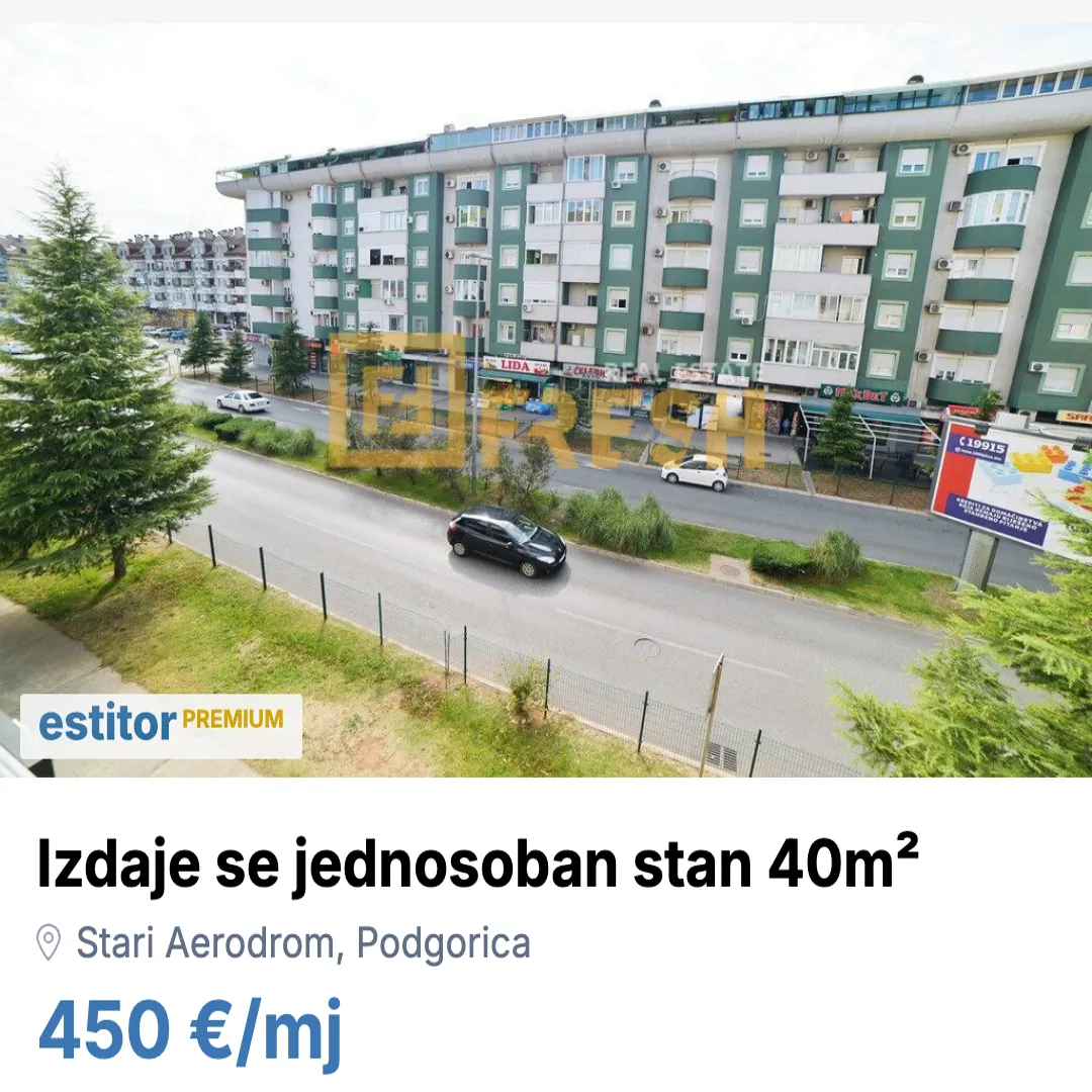 Izdavanje, jednosoban stan, 40m², Stari Aerodrom, Podgorica