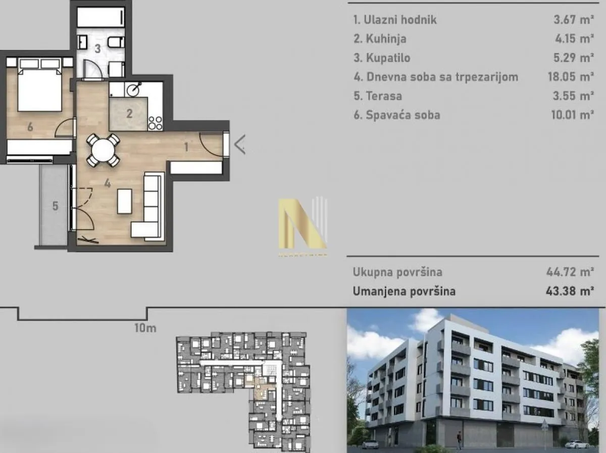 Prodaja, dvosoban stan, 44m², Salajka, Novi Sad Sve Podlokacije