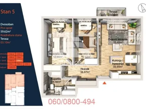Sale, two bedroom apartment, 60m², Lekino Brdo, Voždovac Sve Podlokacije - image 2