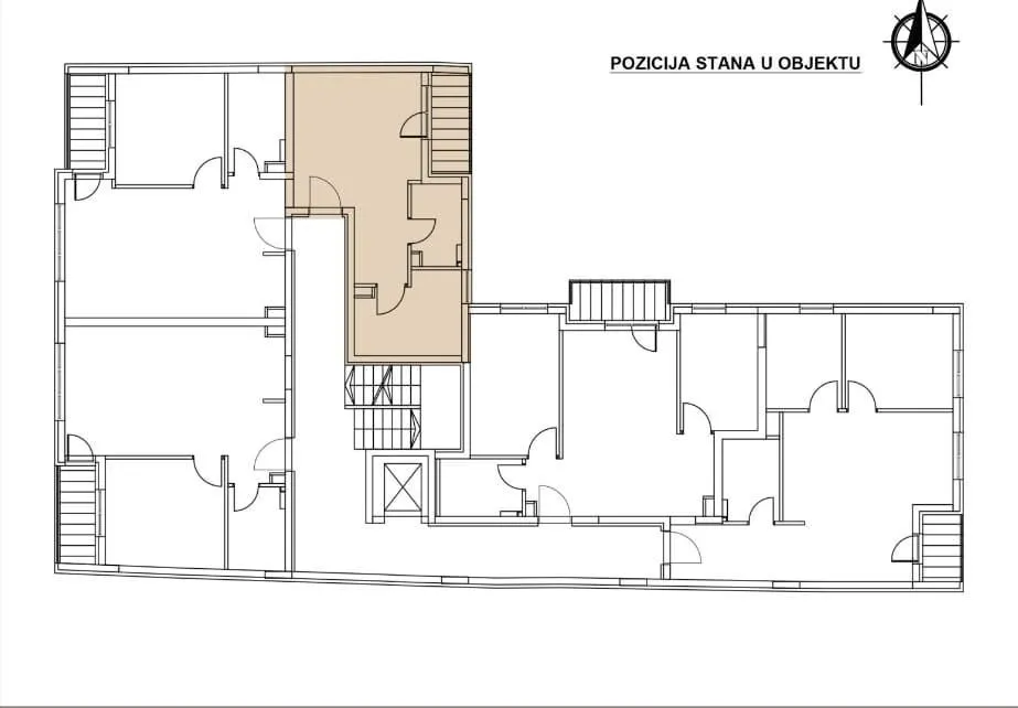 Prikaz osnove sa pozicijom stana u objektu.