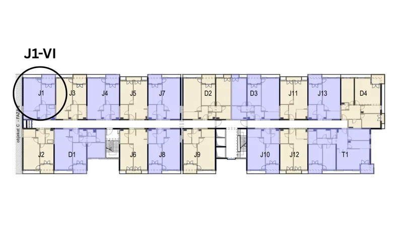 Floor plan with the marked unit J1-VI.