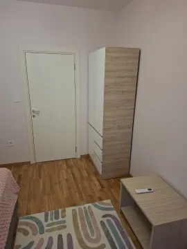 Spavaća soba sa ormarom, krevetom i tepihom. - image 6