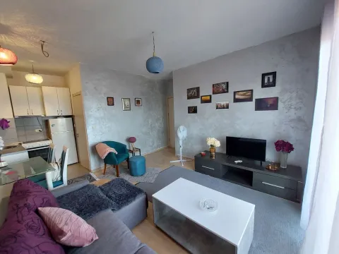 Dnevni boravak sa garniturom, TV komodom i dijelom sa kuhinjom u pozadini. - image 2