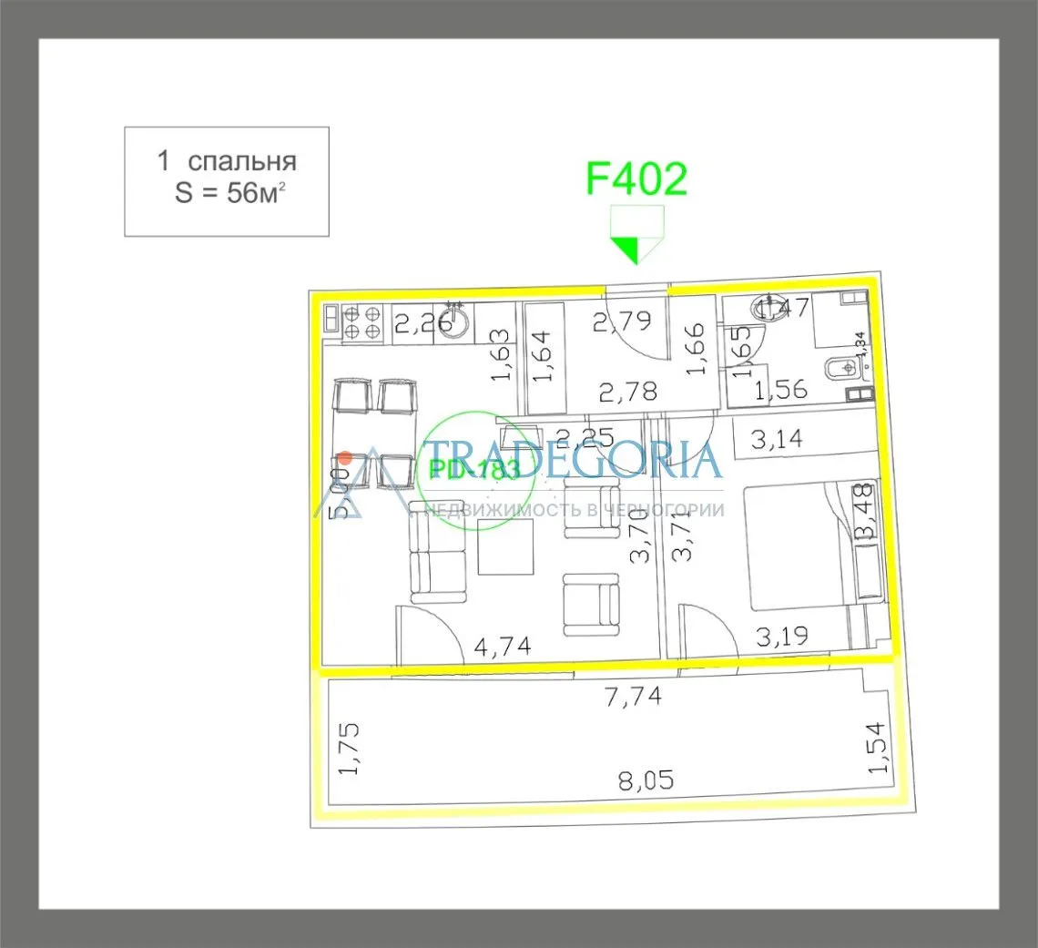 Prodaja, jednosoban stan, 56m², Budva, Crna Gora