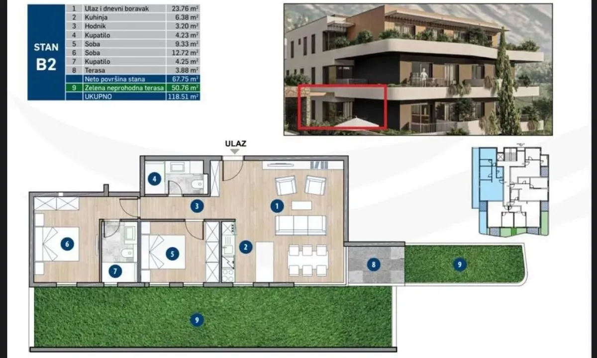 Prodaja, dvosoban stan, 67m², Kotor, Crna Gora