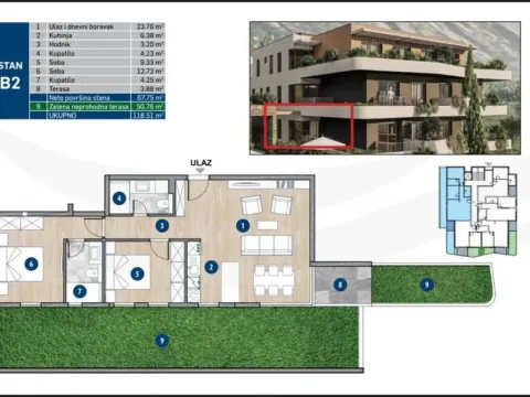 Prodaja, dvosoban stan, 67m², Kotor, Crna Gora