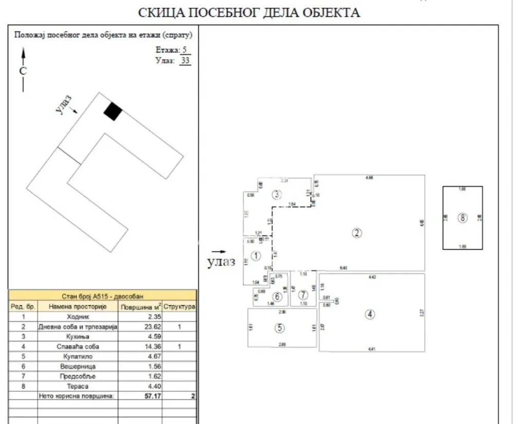 Sale, two bedroom apartment, 57m², Savski Venac, Beograd